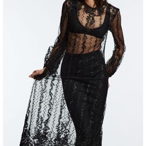 EMBROIDERED SEMI SHEER DRESS